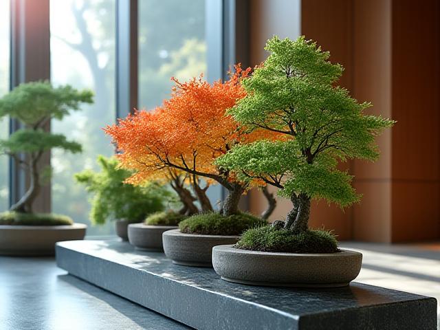 高級旅館の季節の盆栽