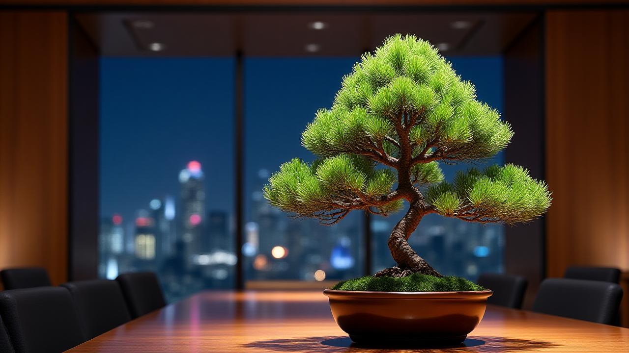 洗練されたモダンな役員室に置かれた最高級の盆栽
