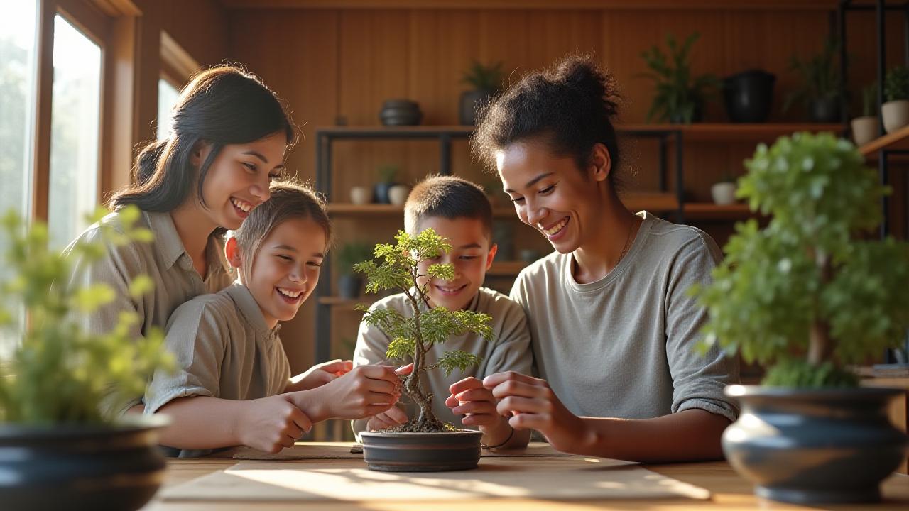盆栽ワークショップを楽しむ参加者たち